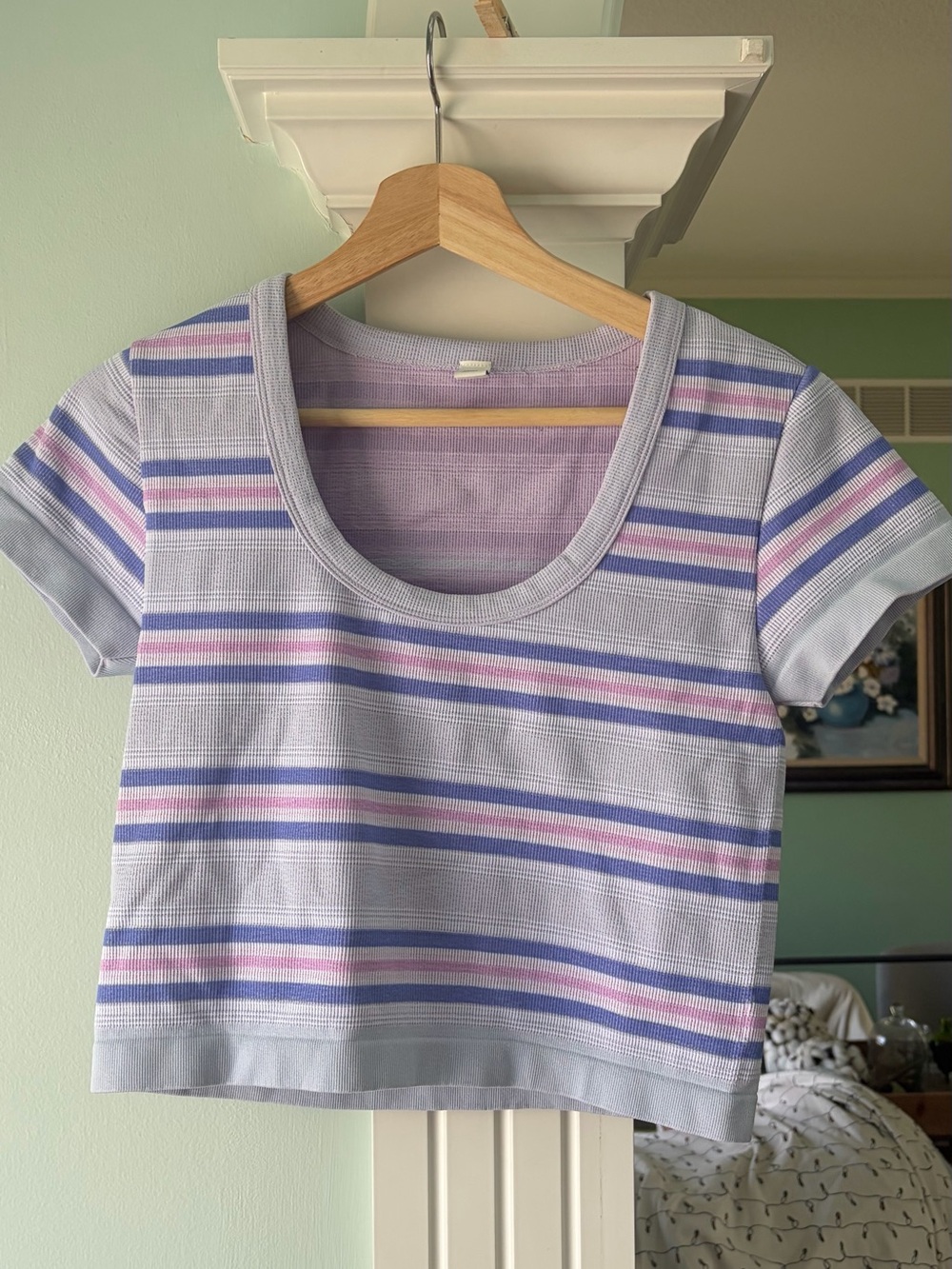 Arizona Jean Company Lilac Striped Scoop Neck Crop Top